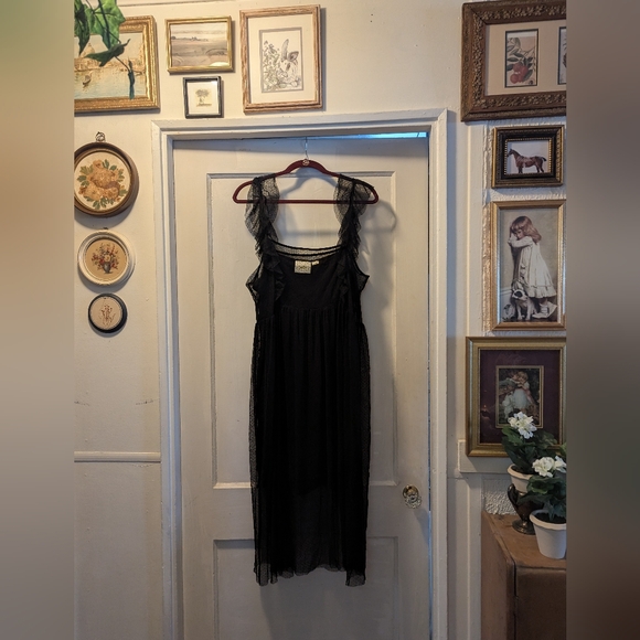 Anthropologie Maeve Black Lace Overlay Swiss Dot Balletcore Tulle Midi D… - Picture 2 of 12